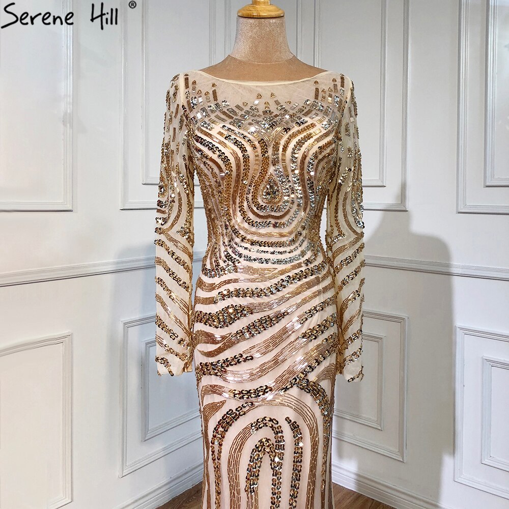 On Sale no return no refundSale 2025 High-end Luxury Beading Mermaid Evening Dresses Newest Long Sleeves Fashion Sexy Evening Gowns Real Photo LA6405 - SERENE HILL