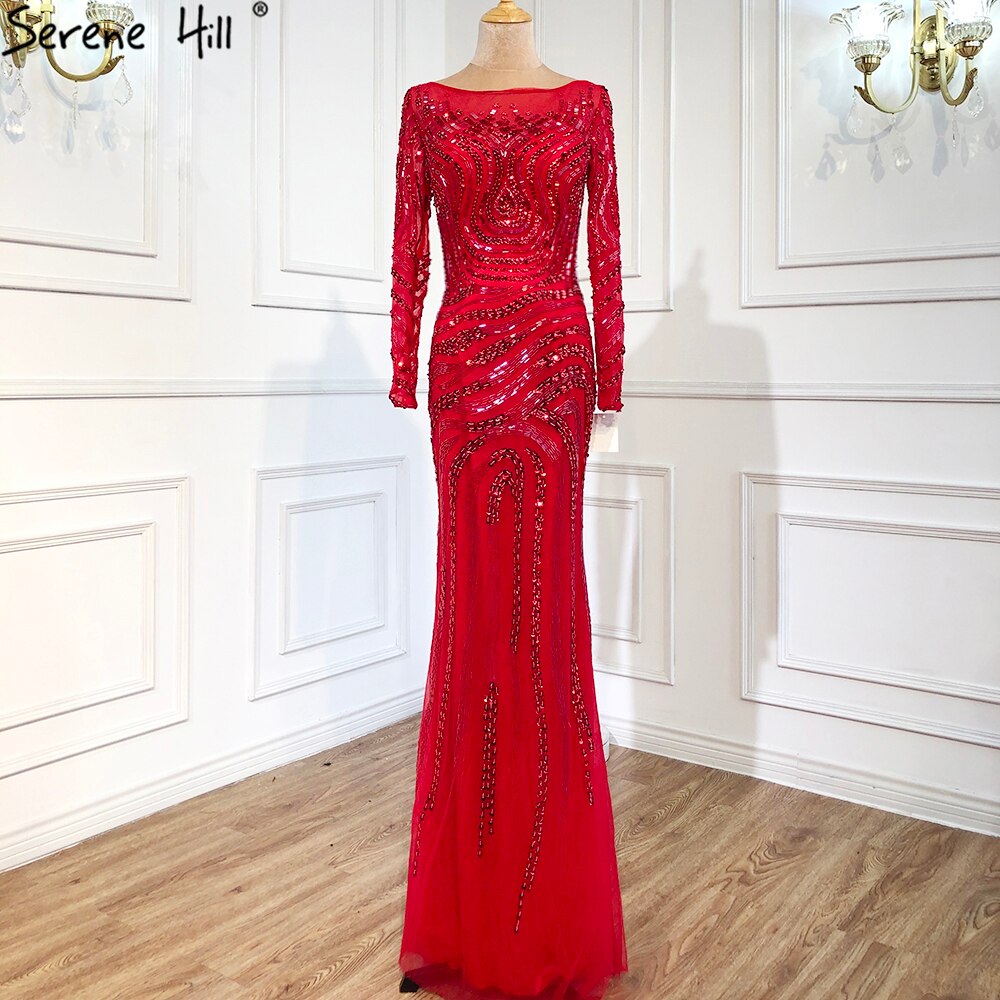 On Sale no return no refundSale 2025 High-end Luxury Beading Mermaid Evening Dresses Newest Long Sleeves Fashion Sexy Evening Gowns Real Photo LA6405 - SERENE HILL