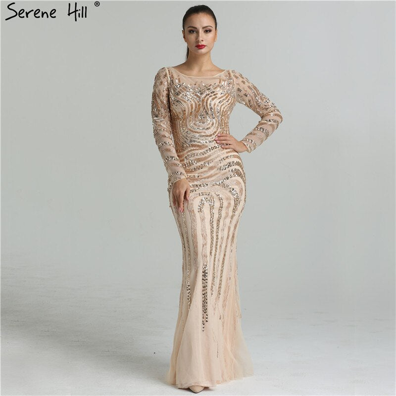 On Sale no return no refundSale 2025 High-end Luxury Beading Mermaid Evening Dresses Newest Long Sleeves Fashion Sexy Evening Gowns Real Photo LA6405 - SERENE HILL