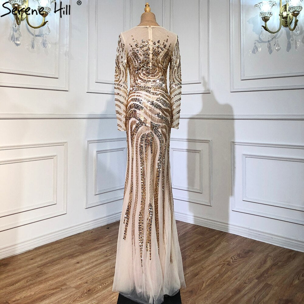On Sale no return no refundSale 2025 High-end Luxury Beading Mermaid Evening Dresses Newest Long Sleeves Fashion Sexy Evening Gowns Real Photo LA6405 - SERENE HILL