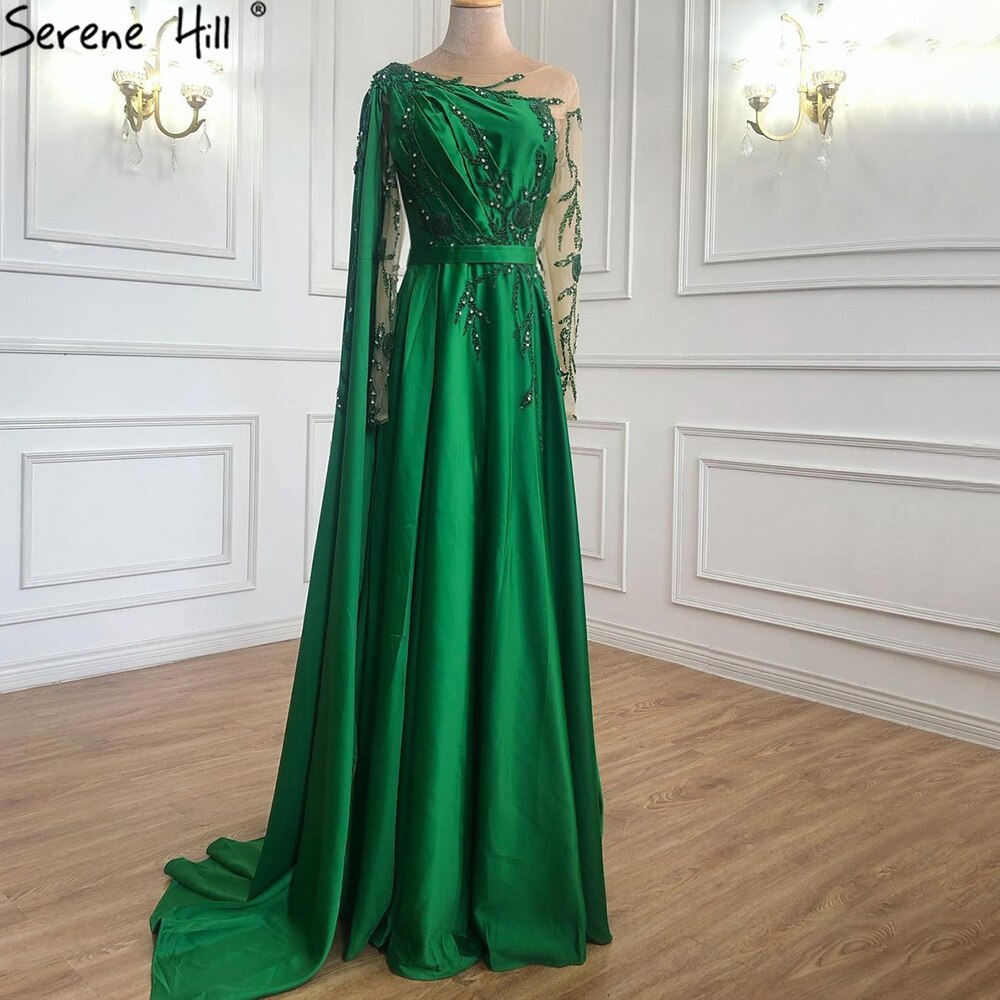 On Sale no return no refundSale Arabic One Shoulder Olive Green Muslim Evening Dress with Cape Long Sleeves Women Wedding Party Gowns Elegant Plus Size LA70985 - SERENE HILL