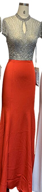 Sale Black High Neck Satin Mermaid Evening Dresses 2025 Beading Crystal Short Sleeves Sexy Evening Gowns Serene Hill LA70162 - SERENE HILL