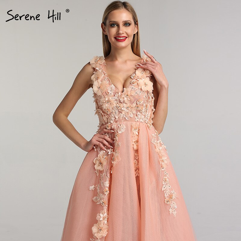 On Sale no return no refund Sale Blue Handmade Flowers Diamonds V-Neck Evening Dresses Sleeveless Sexy A-Line Formal Dress 2025 Serene Hill LA60867 - SERENE HILL