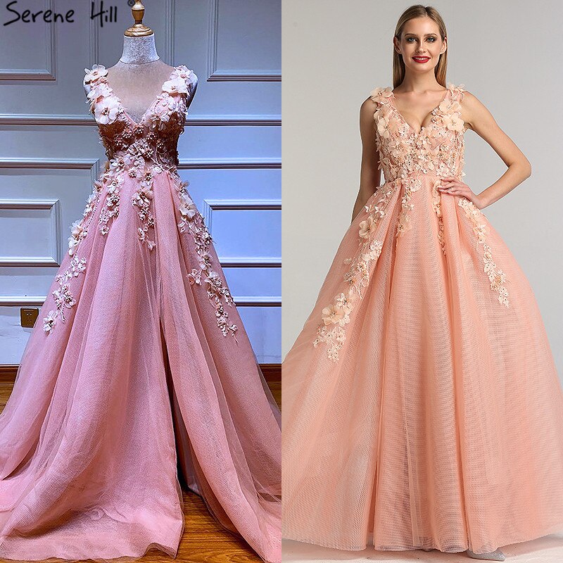 On Sale no return no refund Sale Blue Handmade Flowers Diamonds V-Neck Evening Dresses Sleeveless Sexy A-Line Formal Dress 2025 Serene Hill LA60867 - SERENE HILL