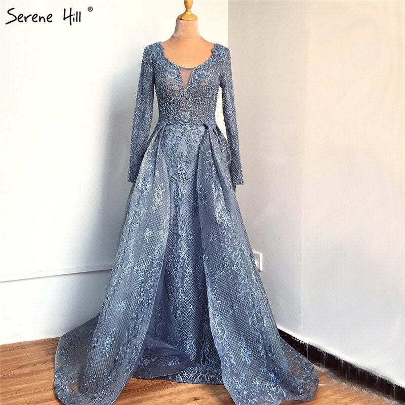 Blue Muslim Beading Mermaid Lace Crystal Design Evening Dresses 2025 Dubai Luxury Plush Size Evening Gowns Serene Hill LA70424 - SERENE HILL
