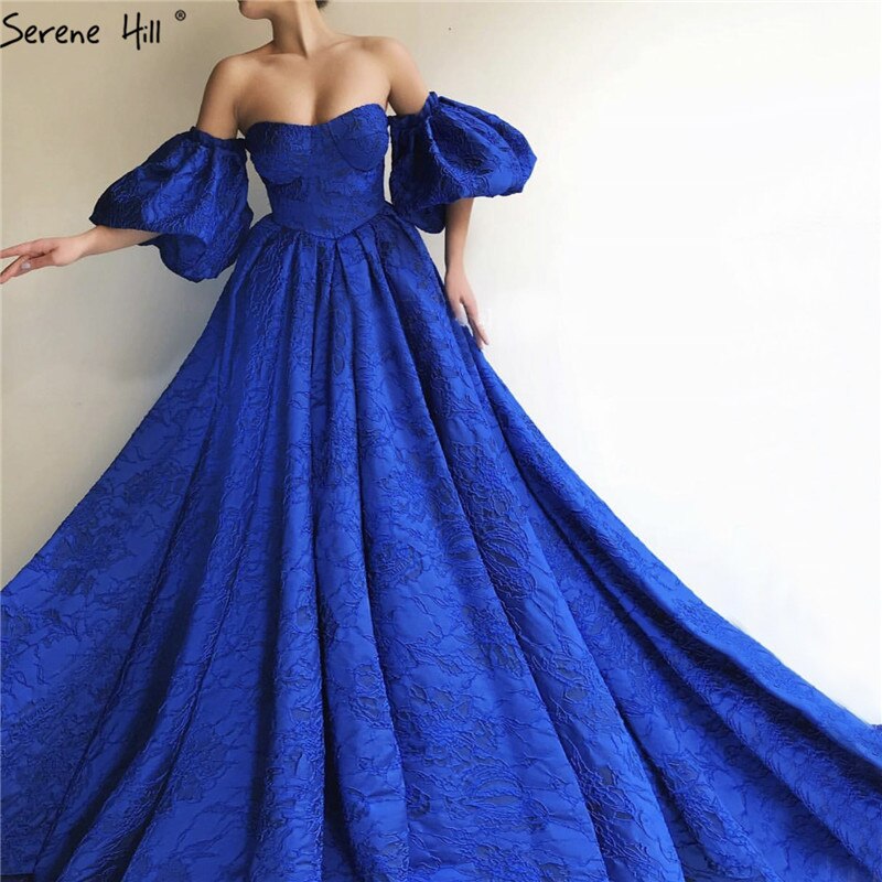 sachin and babi light blue dress Blue Off Shoulder Puff Half Sleeves Evening Dresses Dubai Sexy Fashion Formal Evening Gowns Serene Hill LA60923 Blue / 2