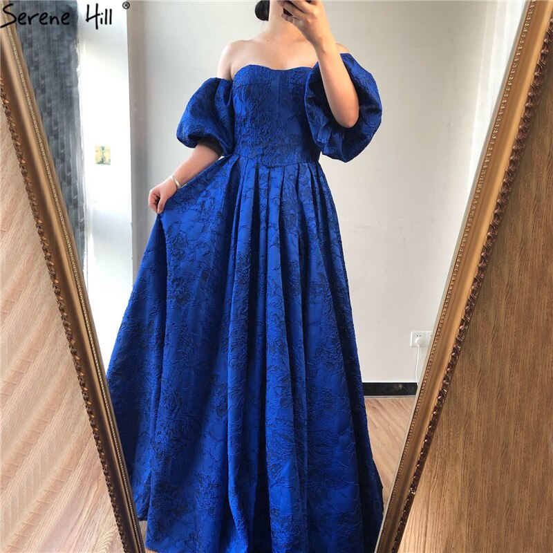 On Sale no return no refundSale Blue Off Shoulder Puff Half Sleeves Evening Dresses Dubai Sexy Fashion Formal Evening Gowns Serene Hill LA60923 - SERENE HILL