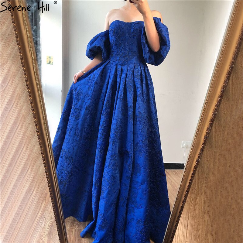 On Sale no return no refundSale Blue Off Shoulder Puff Half Sleeves Evening Dresses Dubai Sexy Fashion Formal Evening Gowns Serene Hill LA60923 - SERENE HILL
