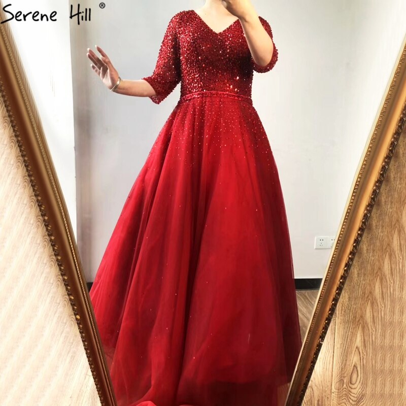 On Sale no return no refundBlue V-neck Sexy Ball Gowns Evening Dresses 2025 Crystal Sparkle Tulle Formal Dress Design Serene Hill LA70481 - SERENE HILL