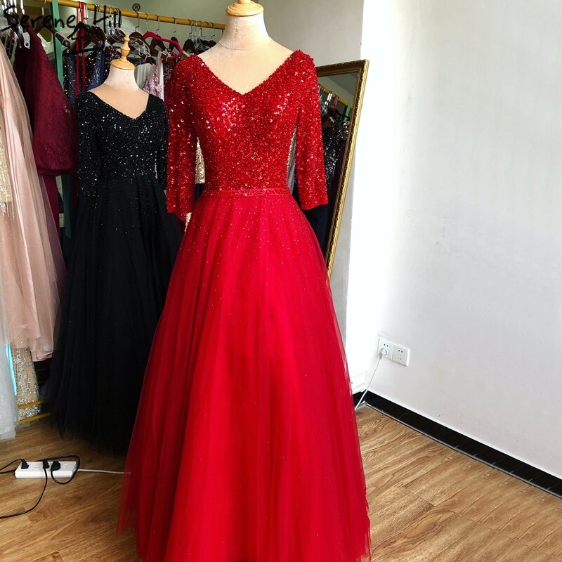 On Sale no return no refundBlue V-neck Sexy Ball Gowns Evening Dresses 2025 Crystal Sparkle Tulle Formal Dress Design Serene Hill LA70481 - SERENE HILL