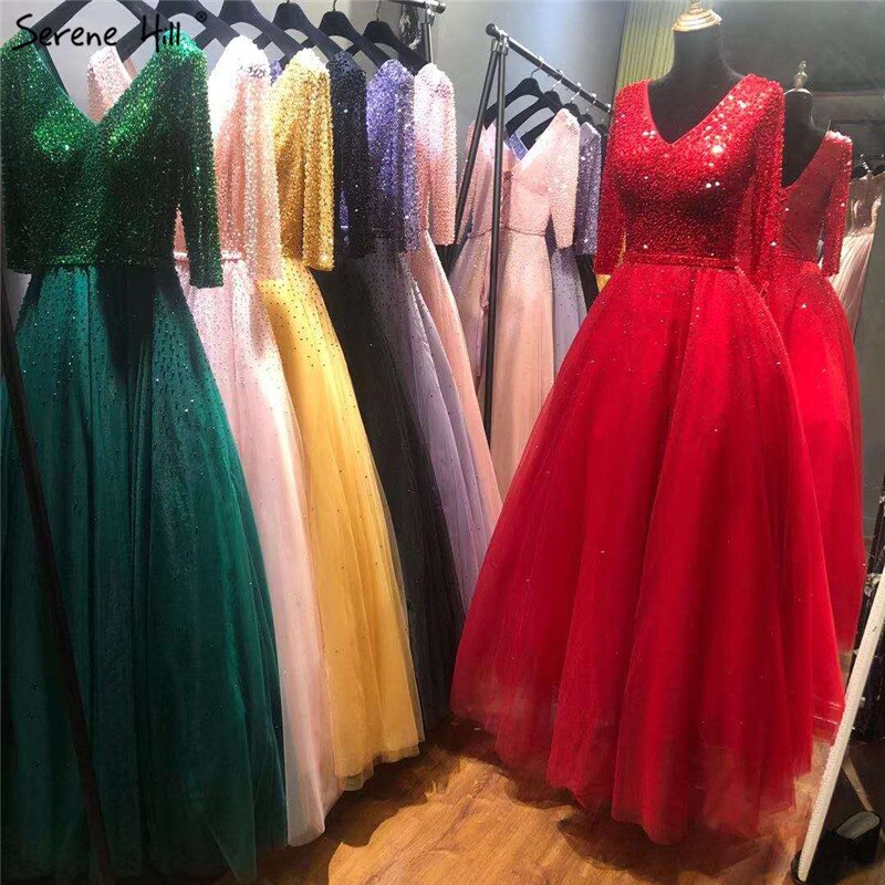 On Sale no return no refundBlue V-neck Sexy Ball Gowns Evening Dresses 2025 Crystal Sparkle Tulle Formal Dress Design Serene Hill LA70481 - SERENE HILL