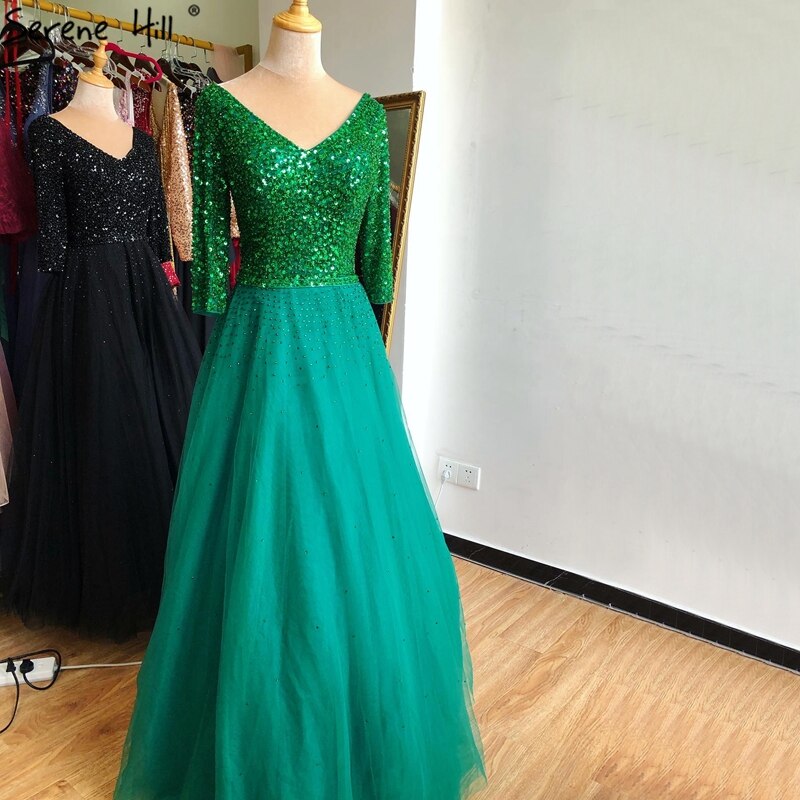 On Sale no return no refundBlue V-neck Sexy Ball Gowns Evening Dresses 2025 Crystal Sparkle Tulle Formal Dress Design Serene Hill LA70481 - SERENE HILL