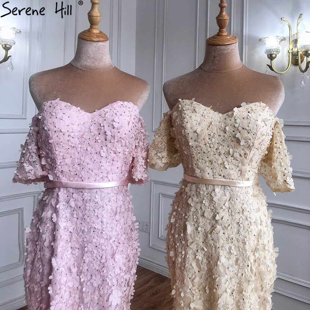 On Sale no return no refundSale Champange Short Sleeves Sexy Elegant Cocktail Dress Handmade Flowers Crystal Cocktail Party Gowns 2025 Serene Hill LA60730 - SERENE HILL