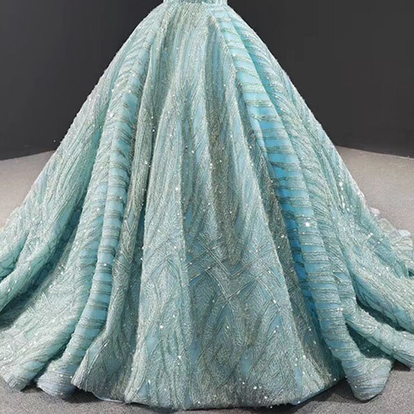 Clear Water Blue High Collar Evening Dresses 2025 Short Sleeve Lace Sequined Bridal Gowns Design Real Photo HM66981 - SERENE HILL