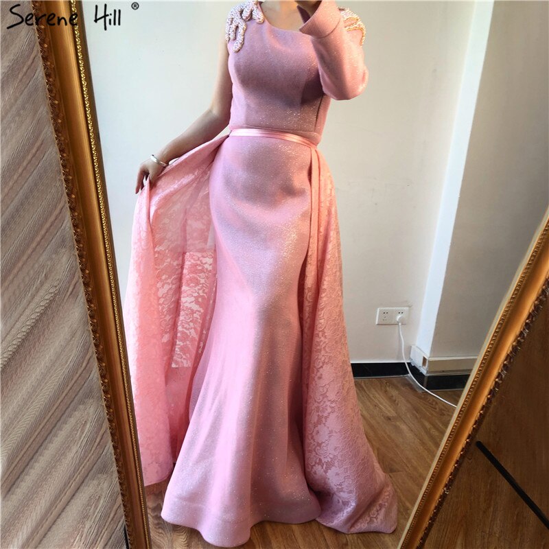 On Sale No Return No Refund Sale Du Bai Design Pink One Shoulder Evening Dresses Vintage Pearls Mermaid Sexy Gowns 2025 Real Photo LA60929 - SERENE HILL