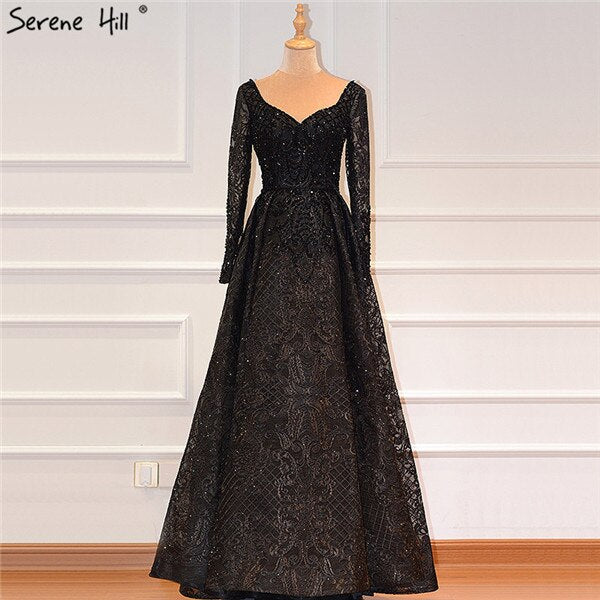Dubai Blue Muslim Lace Beading Luxury Evening Dresses 2025 Long Plus Size Dress Evening Gowns LA60899 For Women - SERENE HILL