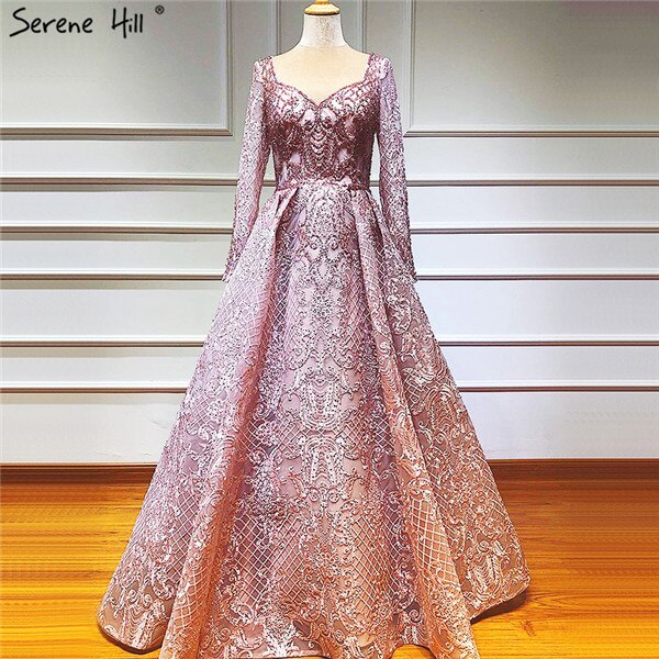 Dubai Blue Muslim Lace Beading Luxury Evening Dresses 2025 Long Plus Size Dress Evening Gowns LA60899 For Women - SERENE HILL