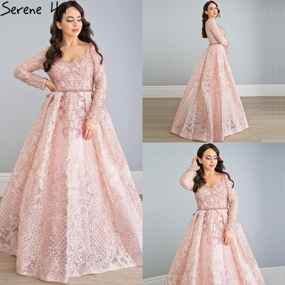 Dubai Blue Muslim Lace Beading Luxury Evening Dresses 2025 Long Plus Size Dress Evening Gowns LA60899 For Women - SERENE HILL