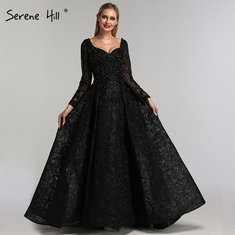 Dubai Blue Muslim Lace Beading Luxury Evening Dresses 2025 Long Plus Size Dress Evening Gowns LA60899 For Women - SERENE HILL