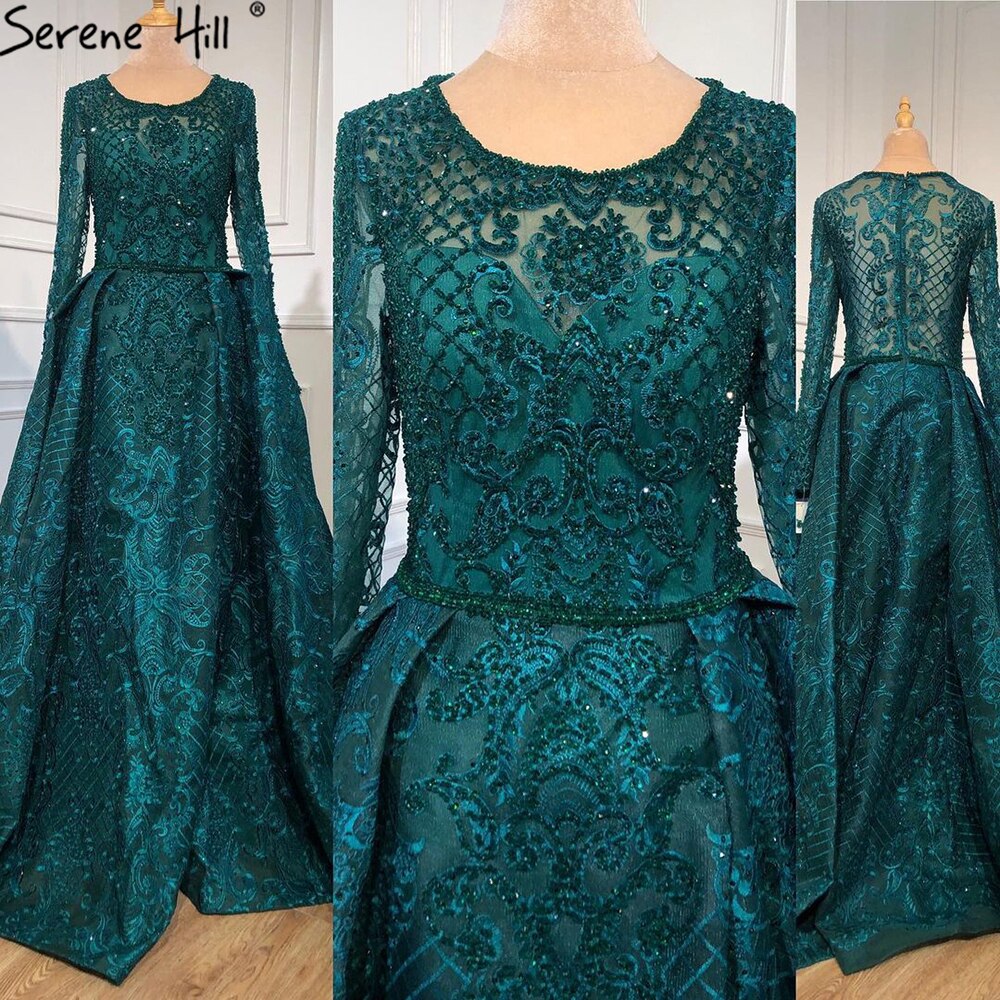 Dubai Blue Muslim Lace Beading Luxury Evening Dresses 2025 Long Plus Size Dress Evening Gowns LA60899 For Women - SERENE HILL