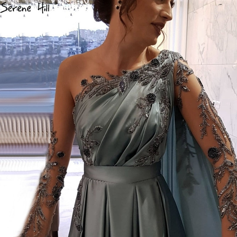 Dubai Blue O-Neck Beading Sexy Evening Dresses Design 2025 A-Line Blue / 4