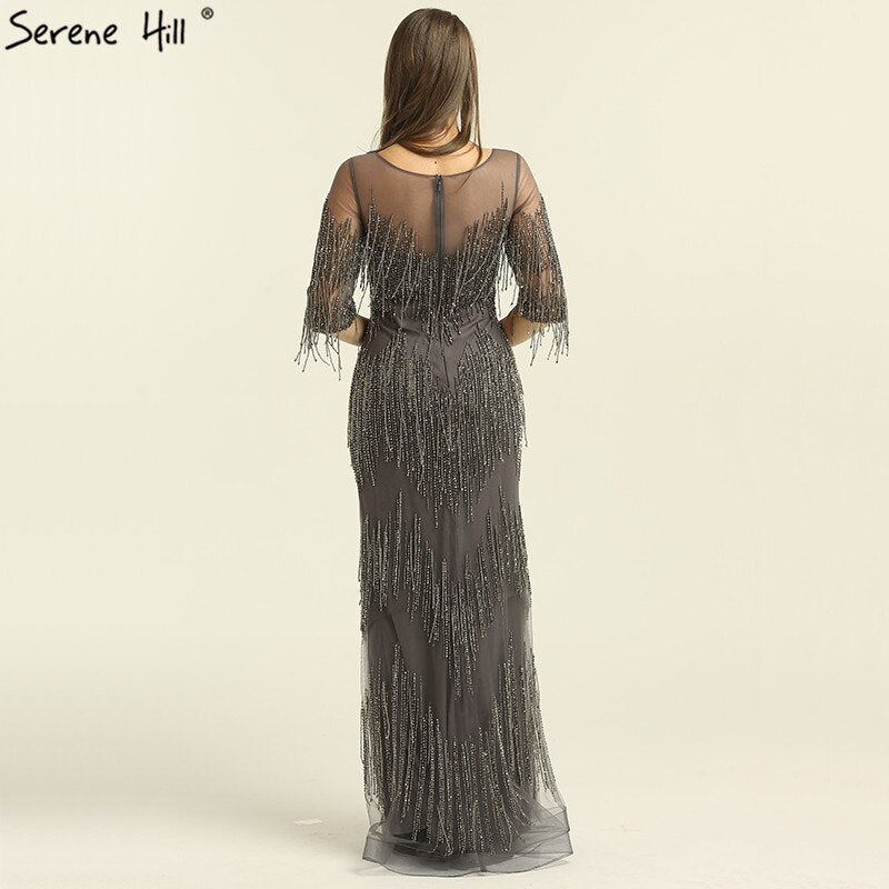 On Sale no return no refundSale Dubai Champagne Langarm Sexy Abendkleider 2025 Perlen Quaste Elegante Meerjungfrau Formale Kleid Ruhigen Hill LA6559 - SERENE HILL