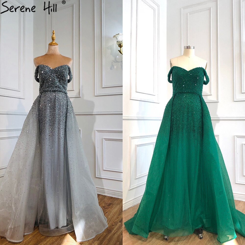 On Sale no return no refundDubai Grey Mermaid Luxury Sleeveless Evening Dresses 2025 Off Shoulder Sexy Formal Dress Design Serene Hill LA70602 - SERENE HILL