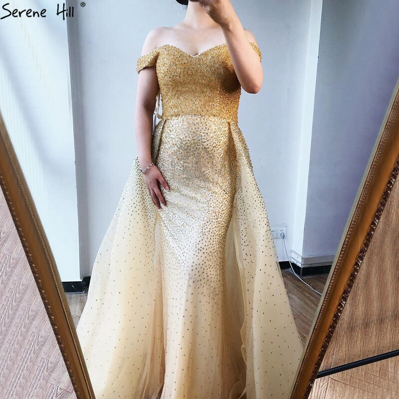 On Sale no return no refundDubai Grey Mermaid Luxury Sleeveless Evening Dresses 2025 Off Shoulder Sexy Formal Dress Design Serene Hill LA70602 - SERENE HILL
