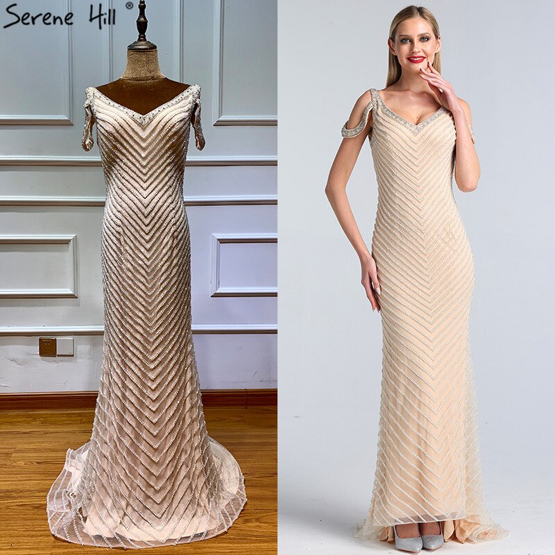 Sale Dubai Silver Sleeveless Luxury Evening Dresses 2025 Latest Design V-Neck Sexy Mermaid Evening Gowns Serene Hill LA60812 - SERENE HILL