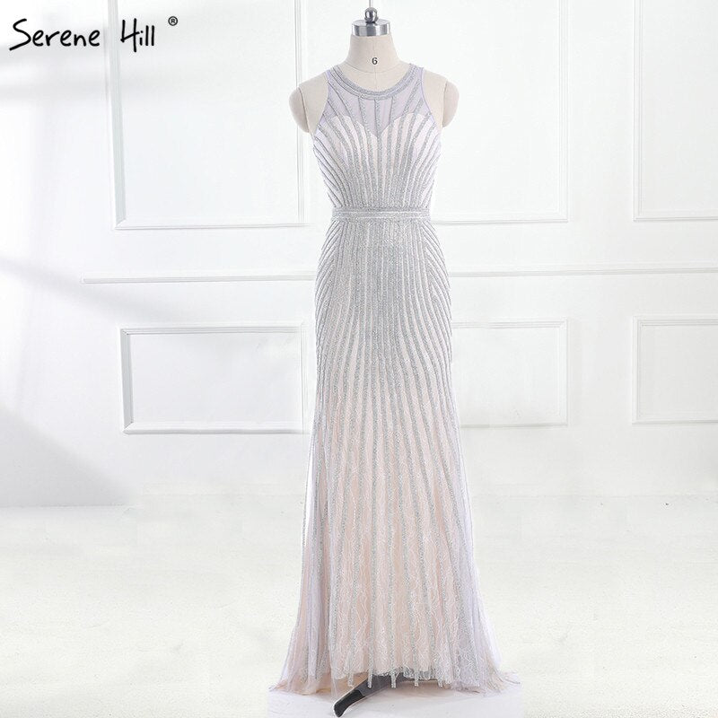 On Sale no return no refundSale Fashion Halter Gold Evening Party Dress Real Photos Nude Tulle Diamond Party Occasion 2025 Formal Long Evening Dress LA6008 - SERENE HILL
