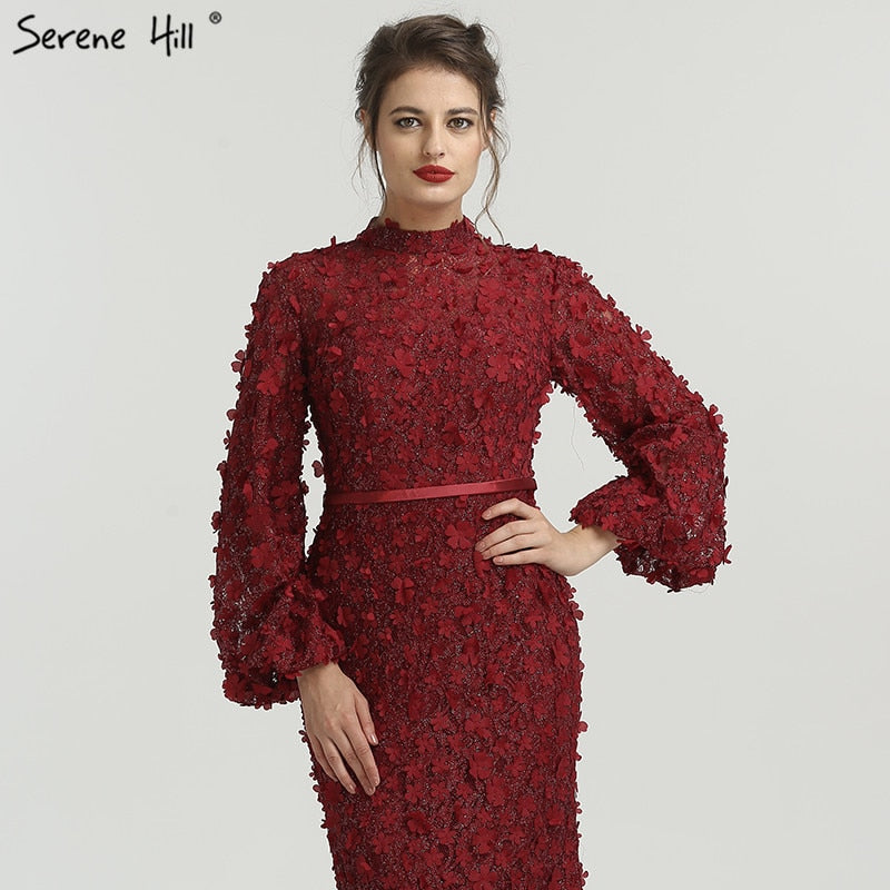 Sale Flowers Pearls Long Sleeves Mermaid Evening Dresses Muslim Fashion Elegant Formal Dress 2025 Serene Hill Plus Size LA6293 - SERENE HILL