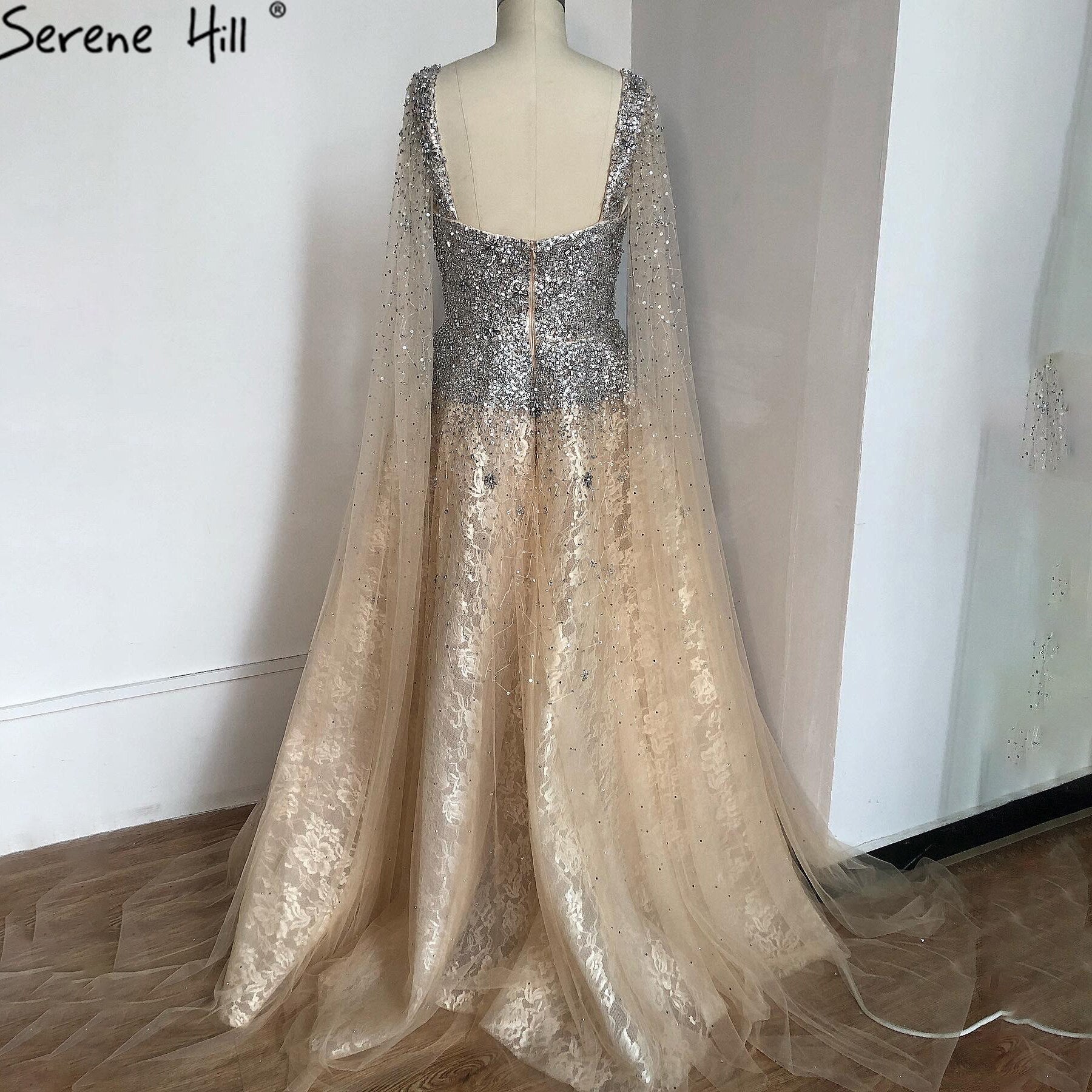 Sale Gold Backless Sexy Luxury Evening Dresses 2025 Dubai Crystal Sleeveless A-Line Formal Dress Serene Hill LA70290 - SERENE HILL