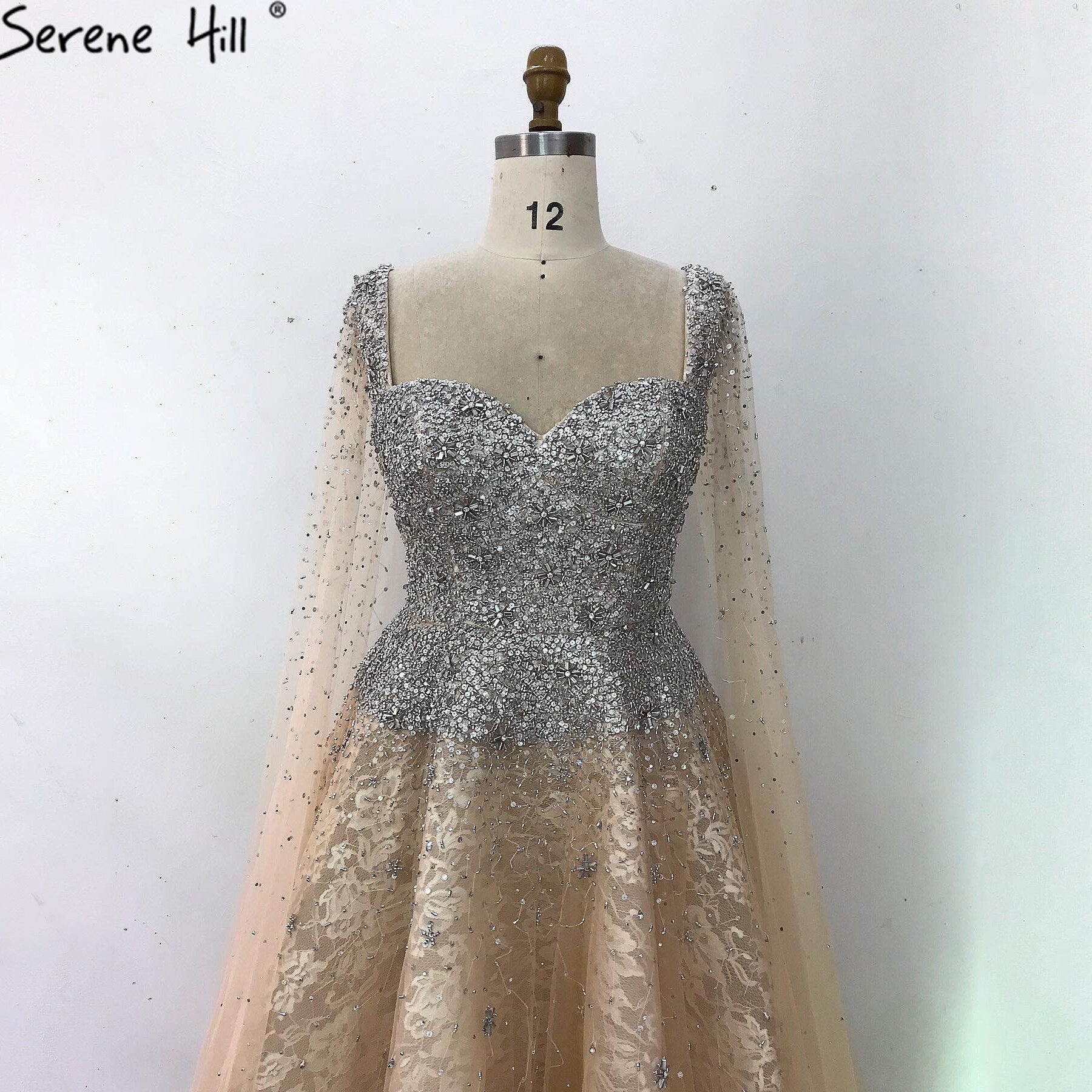 Sale Gold Backless Sexy Luxury Evening Dresses 2025 Dubai Crystal Sleeveless A-Line Formal Dress Serene Hill LA70290 - SERENE HILL