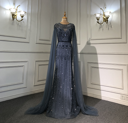 Gold Luxury Arabic Cape Sleeves Evening Dresses Gowns 2025 Beaded Mermaid For Women Party Serene Hill LA71620 - SERENE HILL