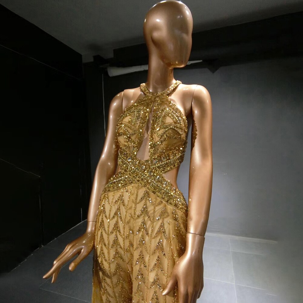 Gold Luxury Jumpsuit Evening Dresses Gowns 2025 Beaded Sexy Overskirt For Women Party Serene Hill LA71505 - SERENE HILL