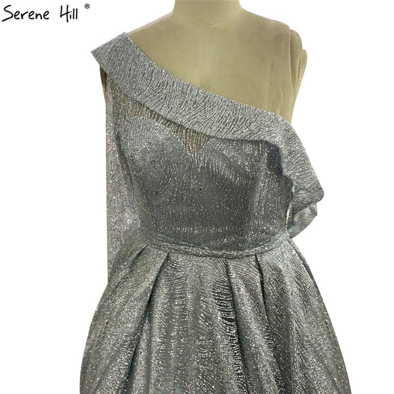 On Sale no return no refundSale Gold One Shoulder Sexy Dubai Evening Dresses 2025 Long Sleeves Luxury Sparkle A-Line Formal Dress Serene Hill LA70329 - SERENE HILL