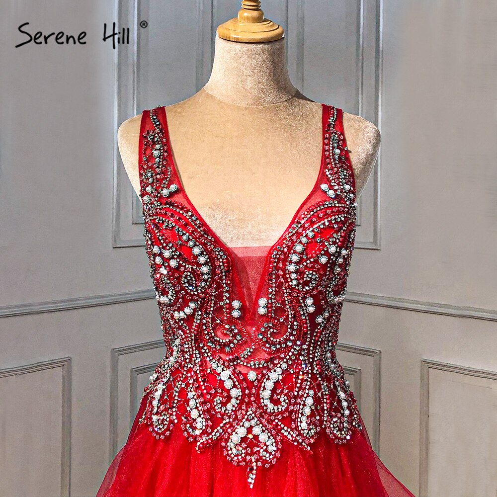 On Sale No Return No Refund Sale Gold V-Neck Beading Diamond Evening Dressese A-Line Sleeveless Sexy Evening Gowns Design 2025 Serene Hill LA70149 - SERENE HILL