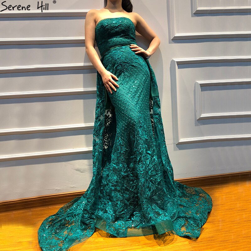 On Sale No Return No Refund Green Off Shoulder Sexy Mermaid Evening Dresses 2025 Appliques Sequined Luxury Vintage Evening Gowns LA6361 - SERENE HILL