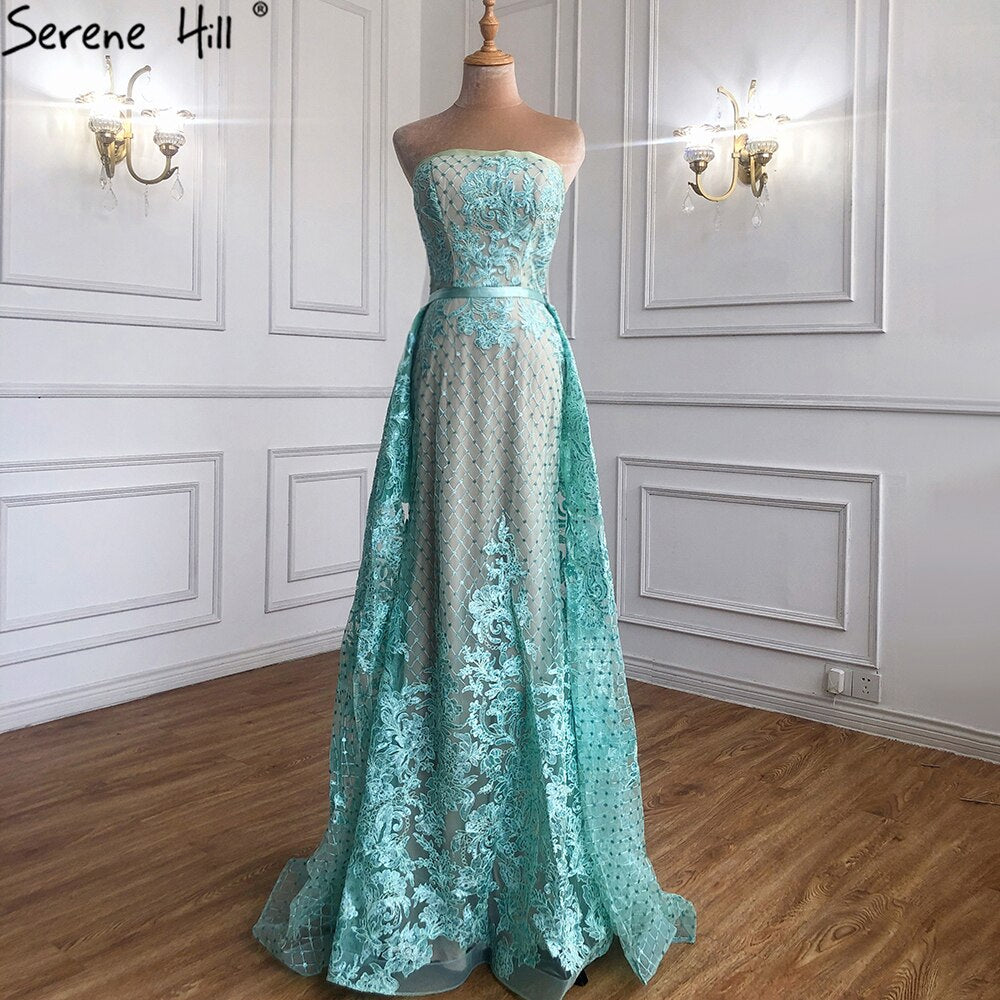 On Sale No Return No Refund Green Off Shoulder Sexy Mermaid Evening Dresses 2025 Appliques Sequined Luxury Vintage Evening Gowns LA6361 - SERENE HILL