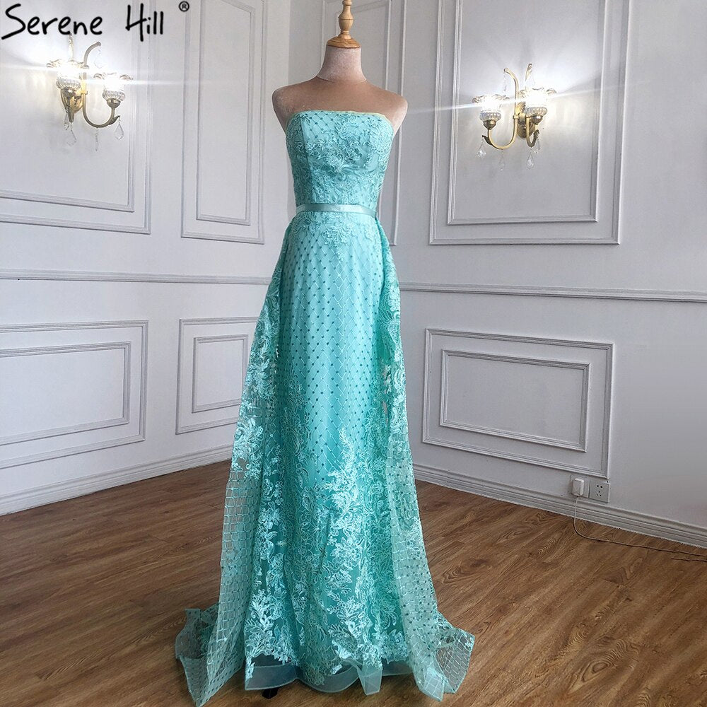On Sale No Return No Refund Green Off Shoulder Sexy Mermaid Evening Dresses 2025 Appliques Sequined Luxury Vintage Evening Gowns LA6361 - SERENE HILL