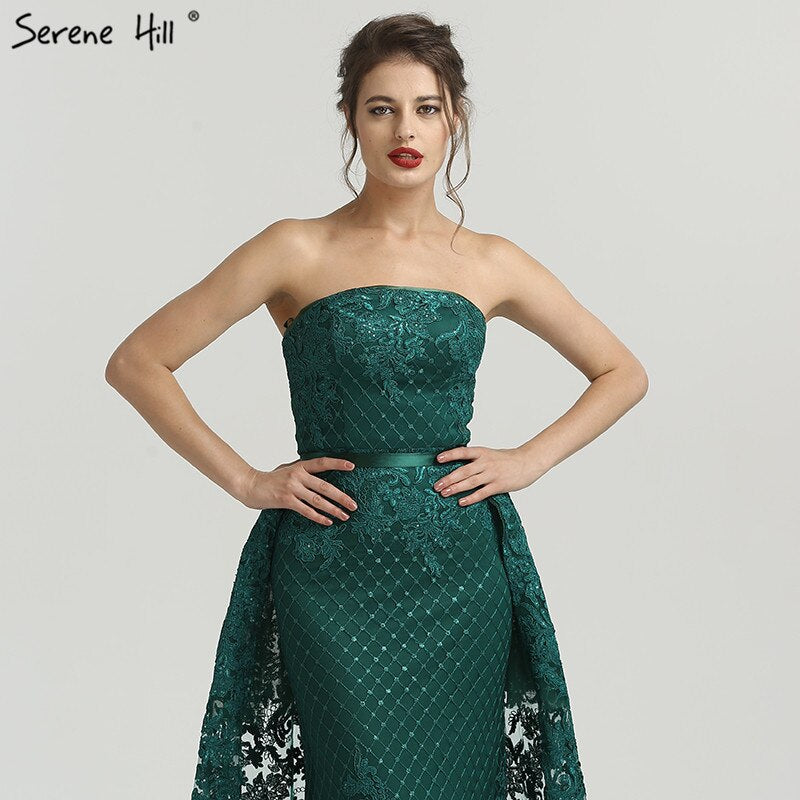 On Sale No Return No Refund Green Off Shoulder Sexy Mermaid Evening Dresses 2025 Appliques Sequined Luxury Vintage Evening Gowns LA6361 - SERENE HILL