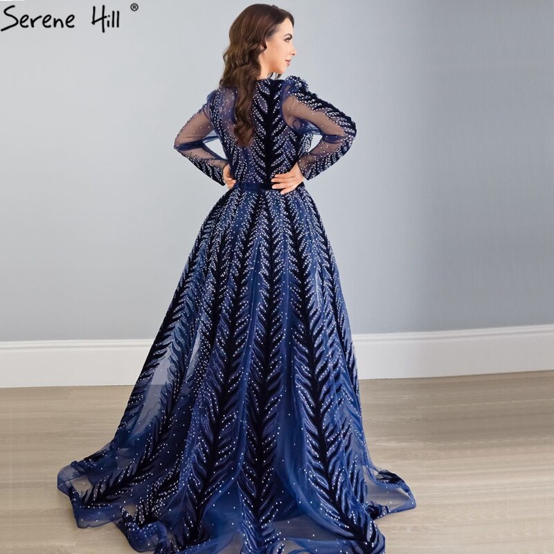 Velvet Wine Red Evening Dresses Long Sleeves Luxury Design Beading Formal Dress 2025 Serene Hill Plus Size LA60903 - SERENE HILL