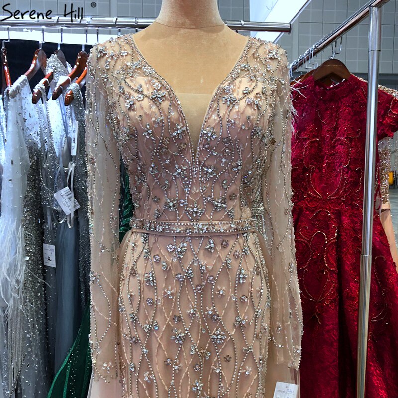 Luxury Grey Mermaid Evening Dress with Detachable Train and Diamond Beading LA70341 - SERENE HILL