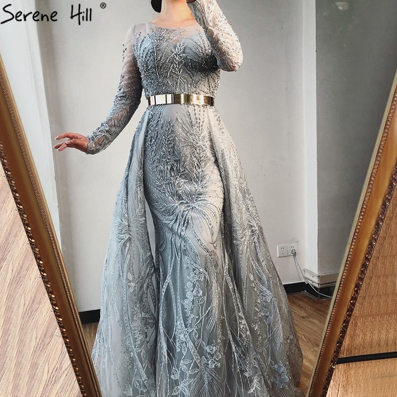 Modest Muslim Pink Long Sleeves Mermaid Evening Dress with Train LA70541 - SERENE HILL