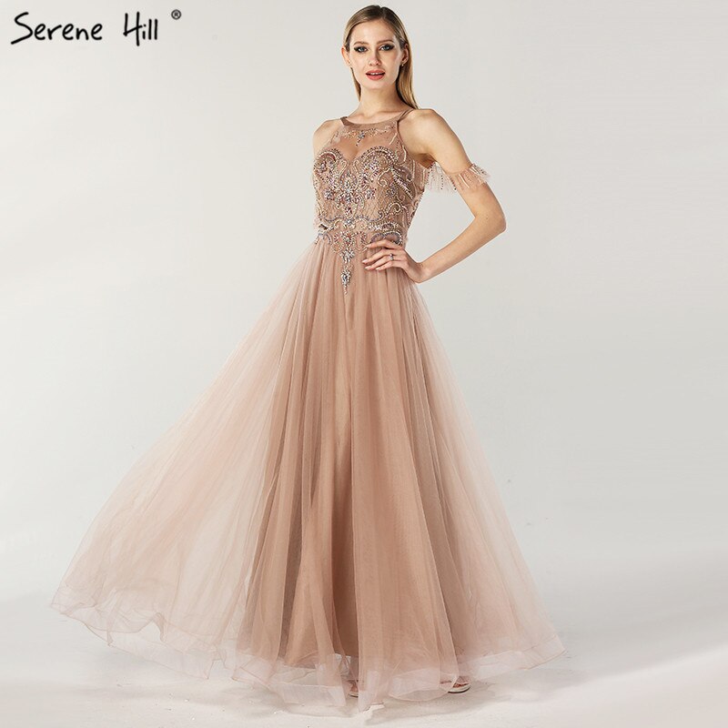 On Sale No Return No Refund Sale Latest Design O-Neck Beading Diamonds Evening Dresses 2025 Off Shoulder Sexy Tulle Evening Gowns Serene Hill LA6533 - SERENE HILL