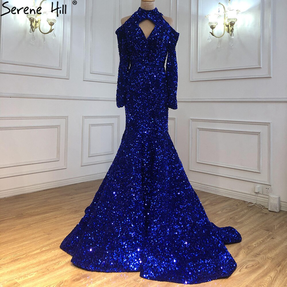 Long Royal Blue Prom Dress Sparkly Glitter Sequin Sexy Top African Girl Mermaid Prom Dresses 2025 New Arrival LA70453 - SERENE HILL