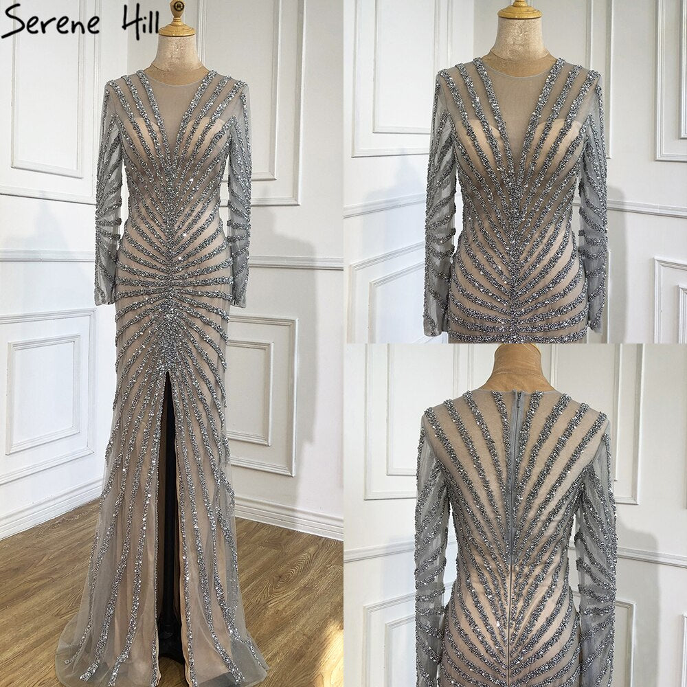 Luxury Black Beading V-Neck Mermaid 2025 Long Split Evening Gowns Party Wear Dresses For Women Real Photo LA70183 - SERENE HILL