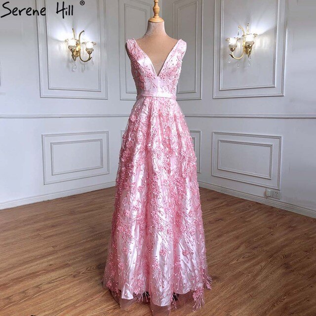 On Sale no return no refund Sale Deep-V Tulle Evening Dresses Appliques Pearls Sleeveless LA6482 - SERENE HILL