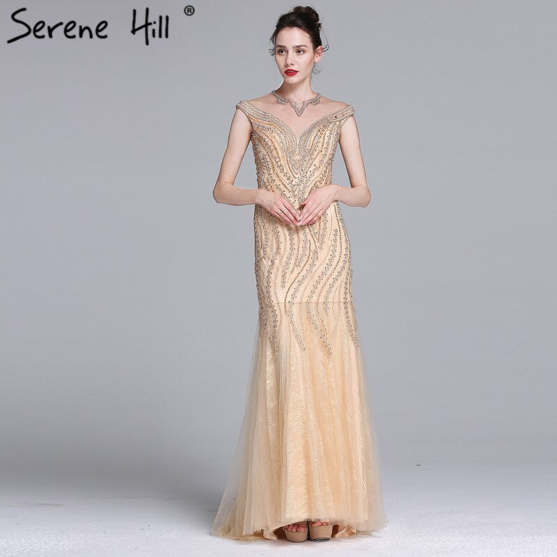 Sale Luxury Sexy Mermaid Newest Evening Dresses Long Crystal Beading Tulle 2025 Robe De Soiree Serene Hill LA6077 - SERENE HILL