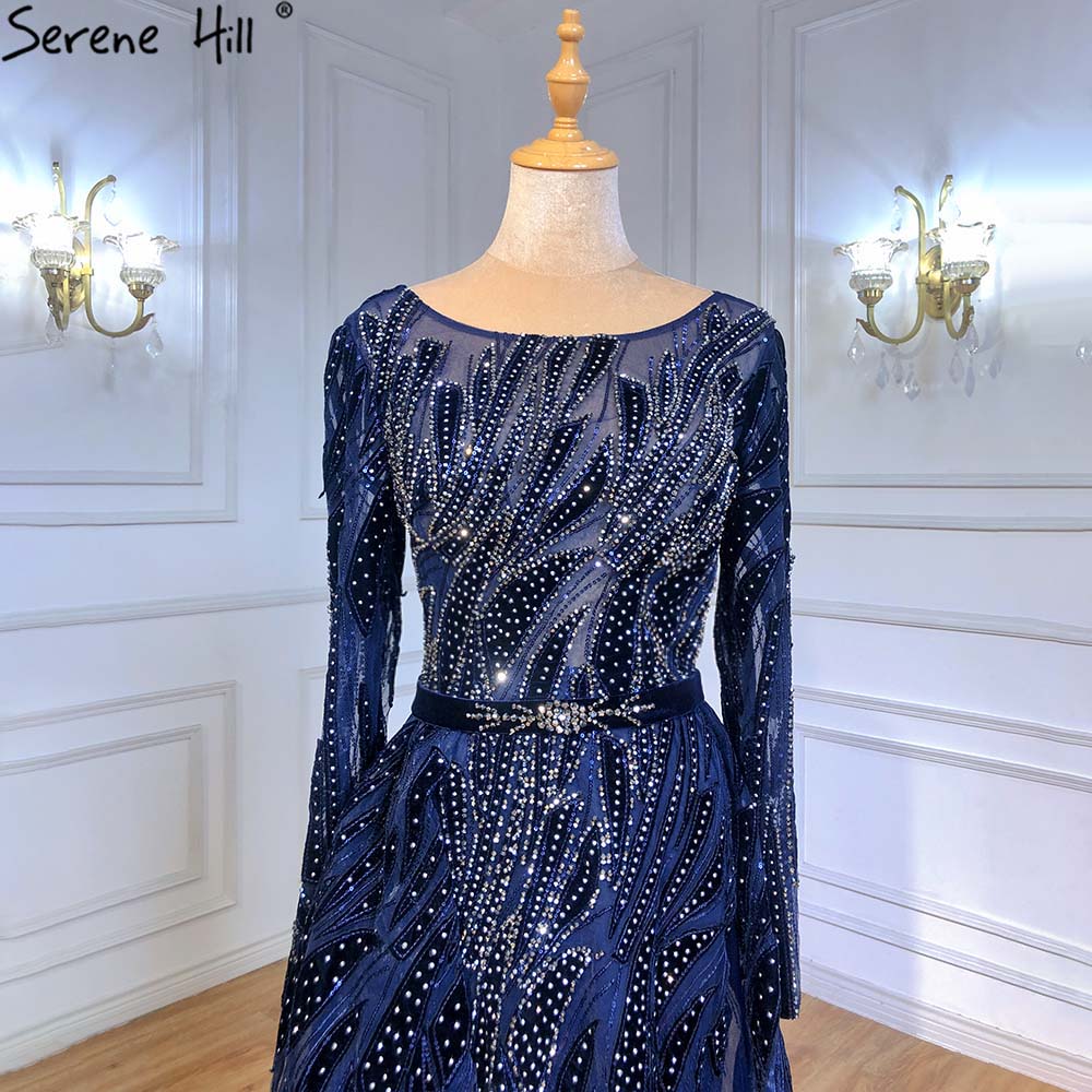 Muslim Navy Blue Overskirt Evening Dresses Gowns 2025 Mermaid Elegant For Women Party Serene Hill LA71382 - SERENE HILL